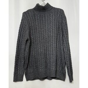 Classic Cable Knit Turtleneck Sweater - Dark Gray